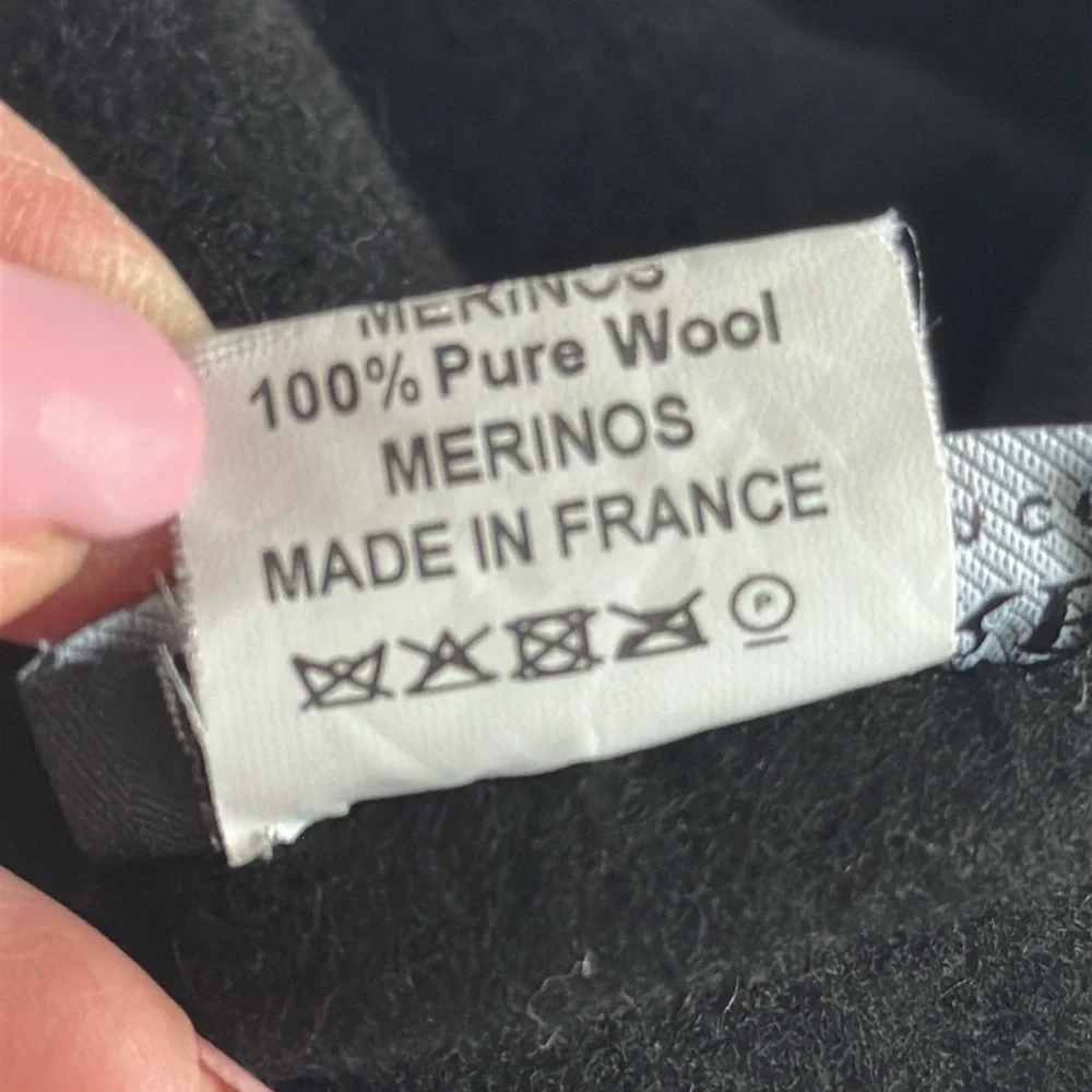 Laulhere France Black Merino Wool Beret Eiffel Tower Embroidery French Size 10 - Picture 5 of 6